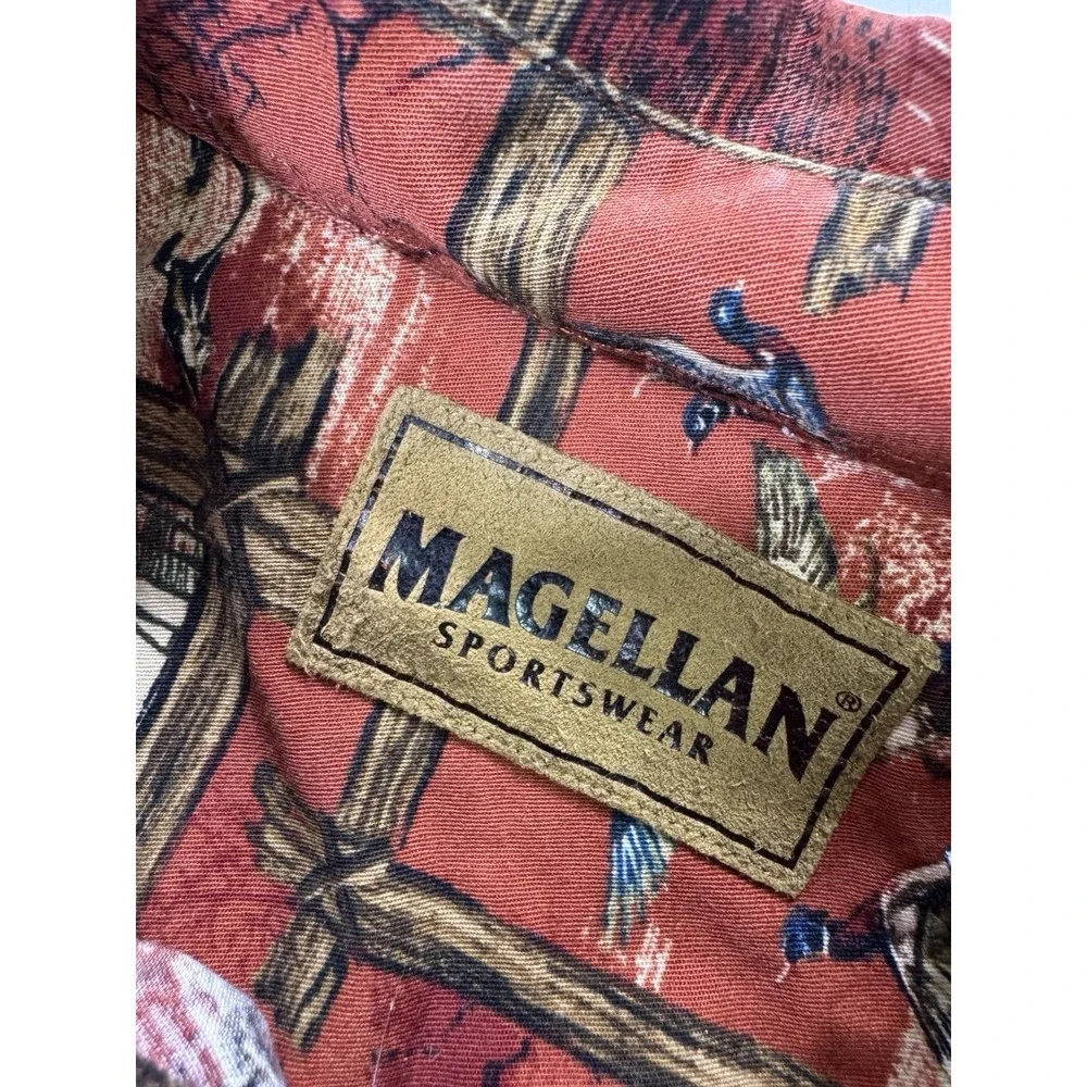 Magellan Sportswear Shirt Men Large Bird Dog Hunting AOP Button Down Outdoor Red